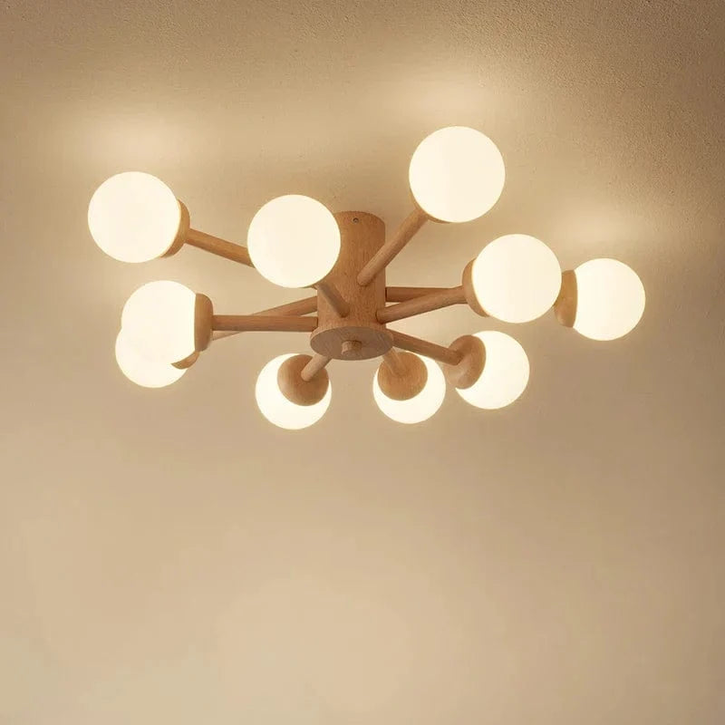 Modern Wooden Ceiling Light with Glass Ball Shade Norenza