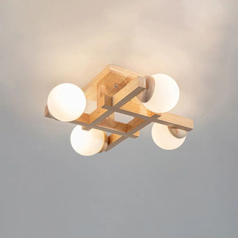 Modern Wooden Ceiling Light with Glass Shade for Living Room 4 lights Norenza