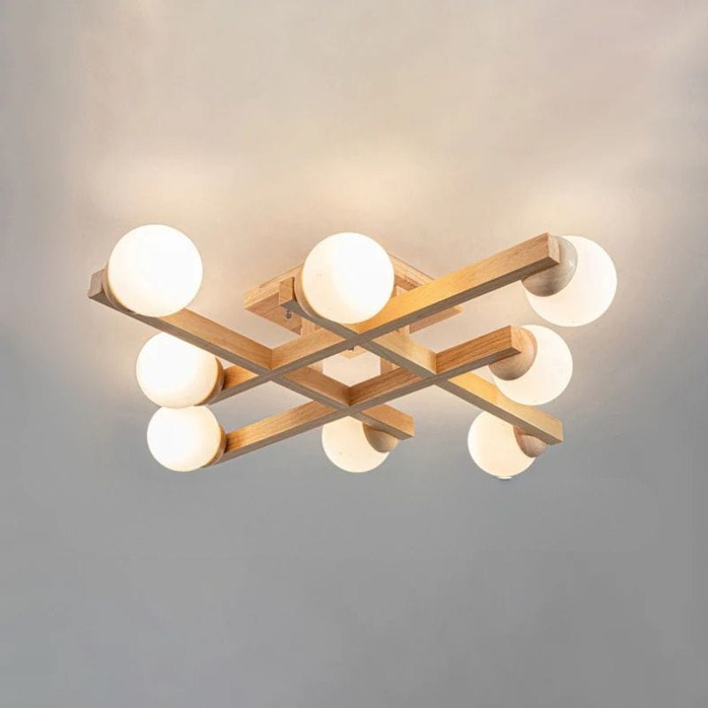 Modern Wooden Ceiling Light with Glass Shade for Living Room 8 lights Norenza