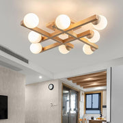 Modern Wooden Ceiling Light with Glass Shade for Living Room Norenza