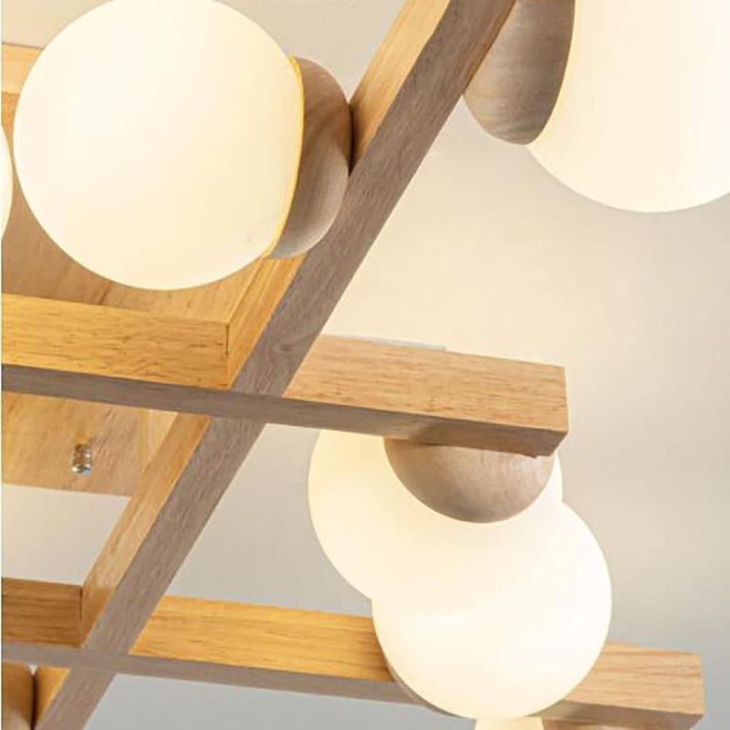 Modern Wooden Ceiling Light with Glass Shade for Living Room Norenza