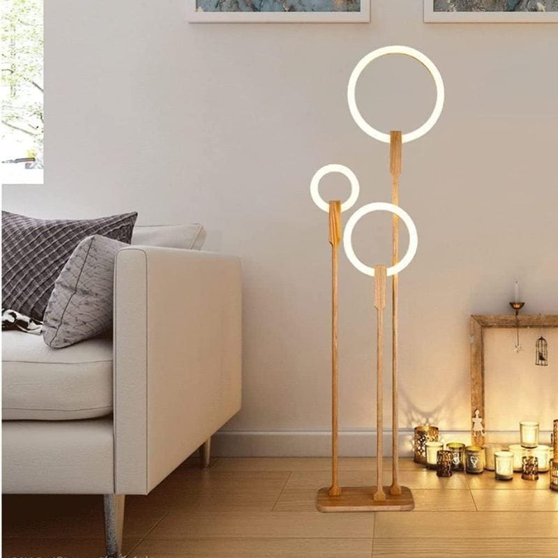 Modern Wooden LED Floor Lamp with Ring Design 3 lights Norenza