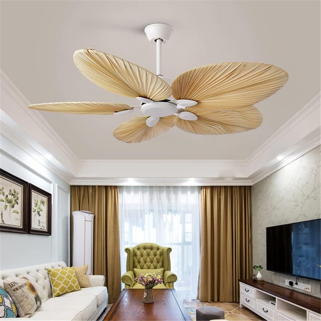 Natural Palm Leaf Ceiling Fan with Remote Control White Norenza