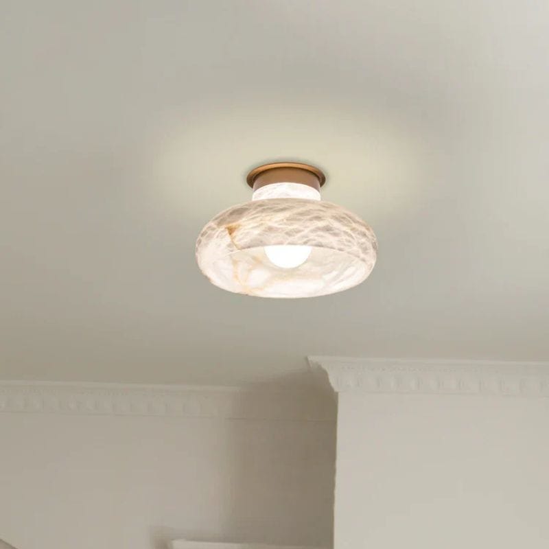 Natural Snowflake Marble and Brass Nightstand Lamp Norenza