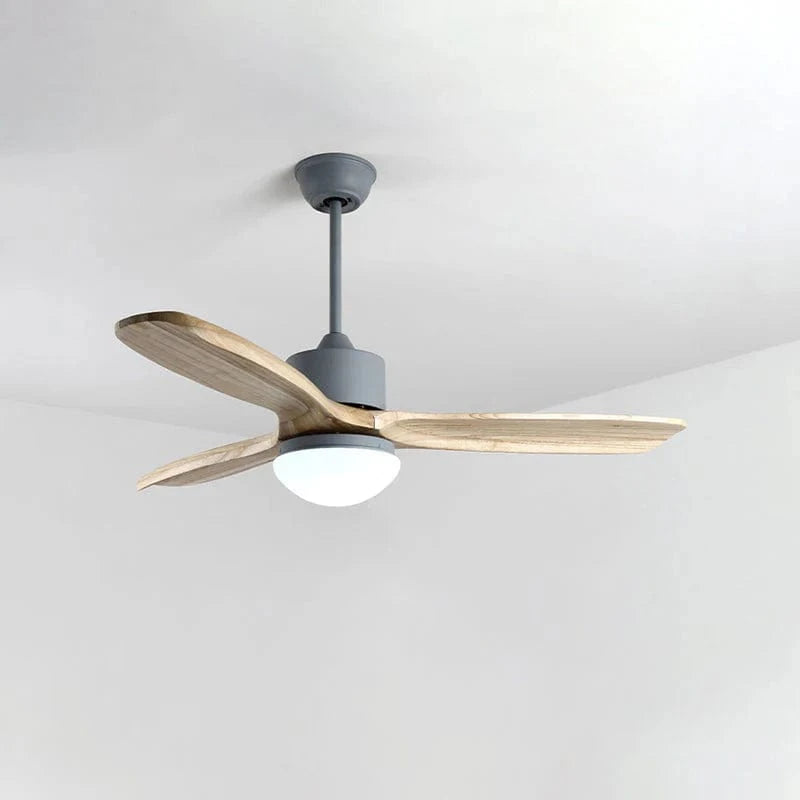 Nordic Ceiling Fan with Remote Light in Wood and Metal Gray Norenza