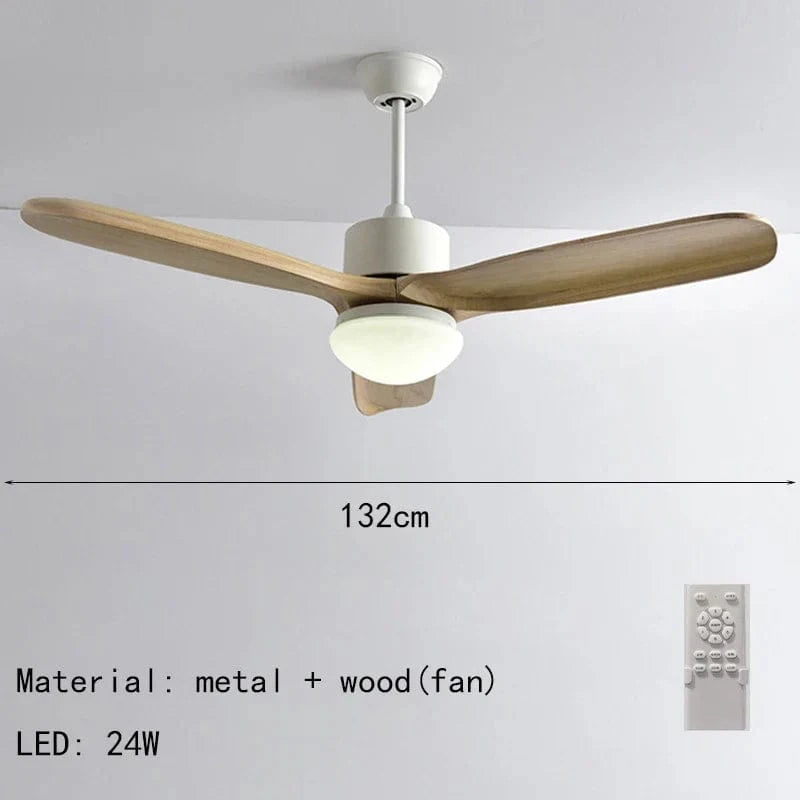 Nordic Ceiling Fan with Remote Light in Wood and Metal White Norenza