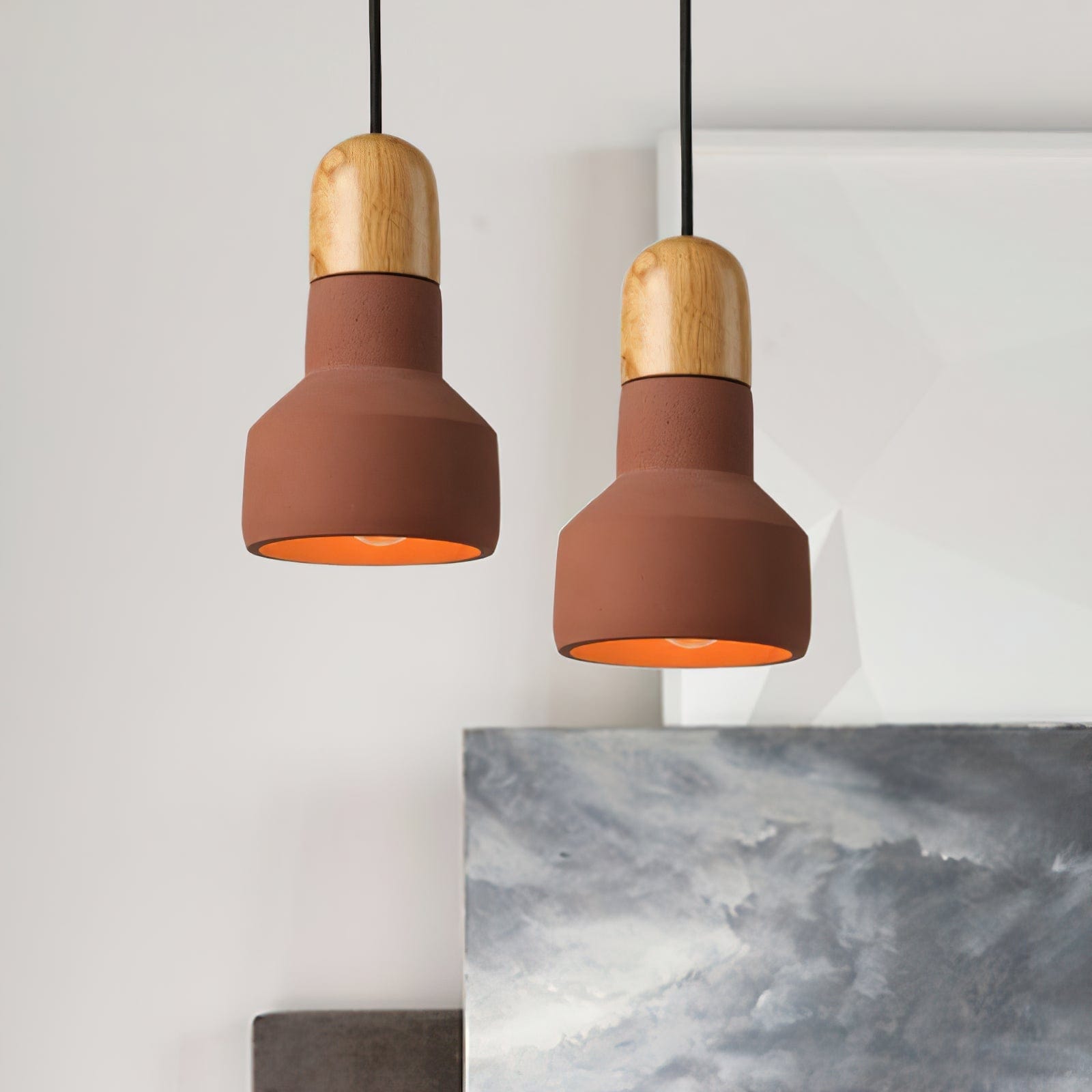 Nordic Cement and Wood LED Pendant Light Norenza
