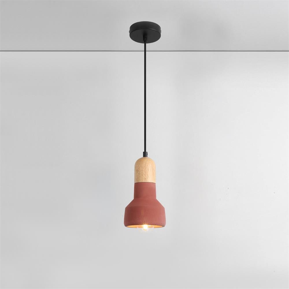 Nordic Cement and Wood LED Pendant Light Red Norenza