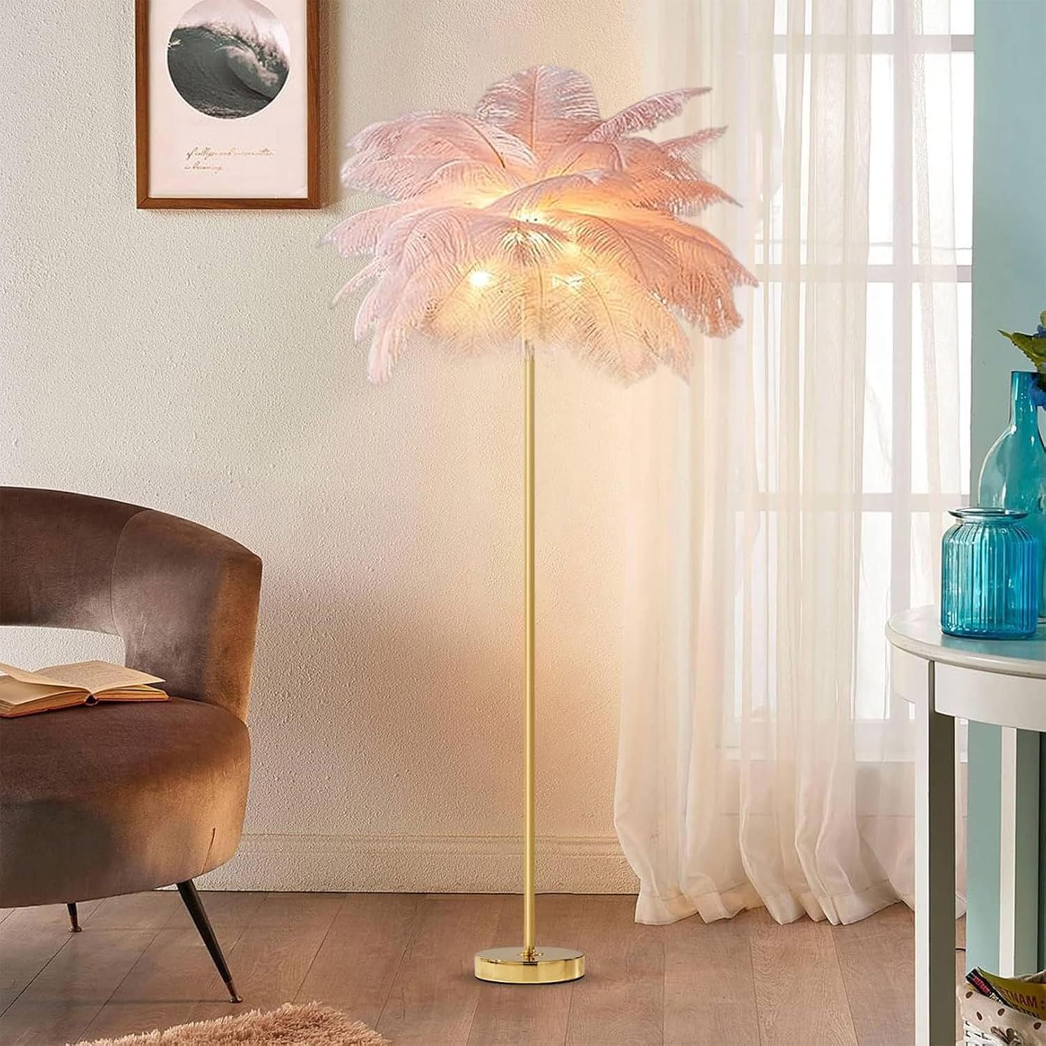 Nordic Decorative Floor Lamp with Ostrich Feathers and LED Lighting Norenza