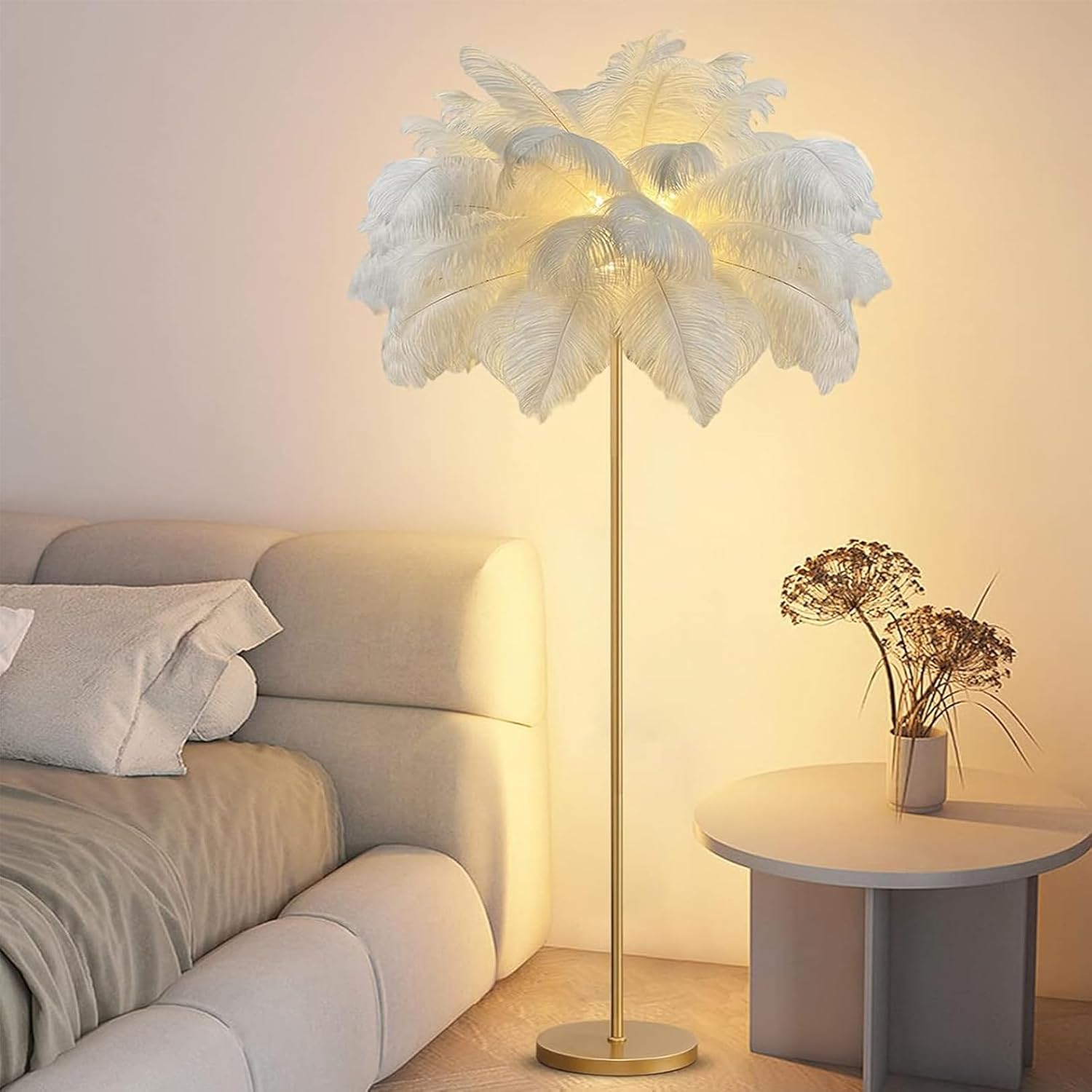 Nordic Decorative Floor Lamp with Ostrich Feathers and LED Lighting Norenza