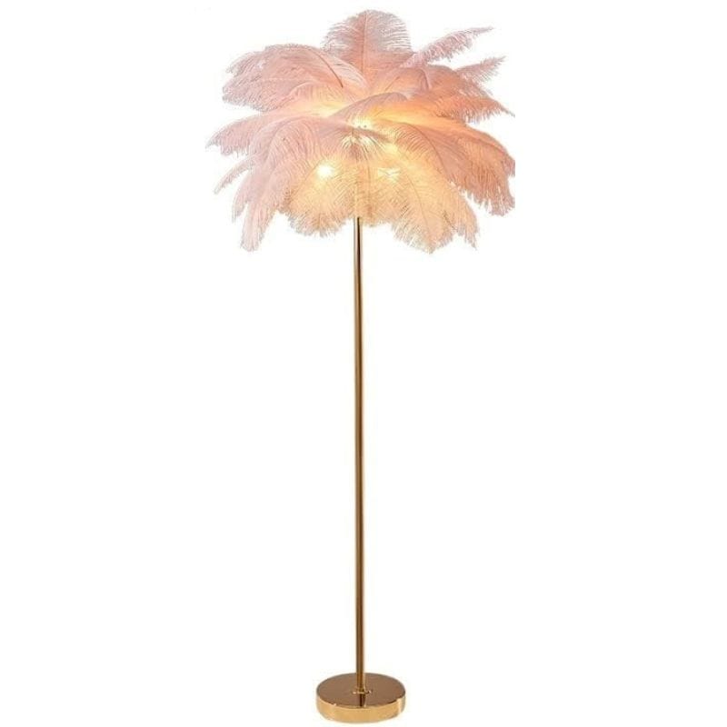 Nordic Decorative Floor Lamp with Ostrich Feathers and LED Lighting Pink Norenza