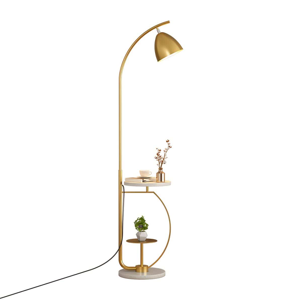 Nordic Design Gold Shelf Floor Lamp for Living Room, Marble Nightstand Light Norenza