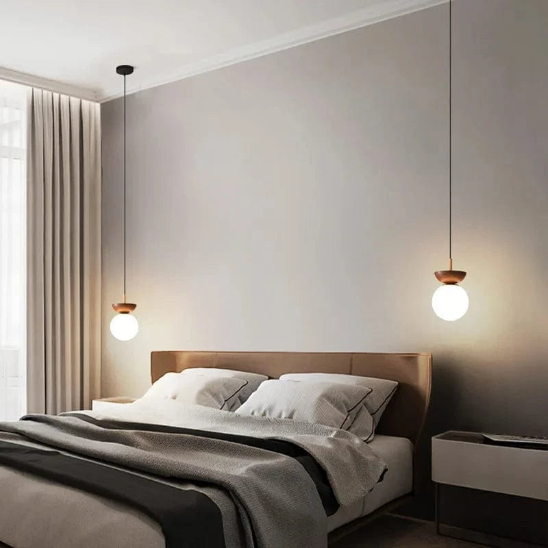 Nordic Round LED Ceiling Light with Wood Grain and Glass Shade Norenza