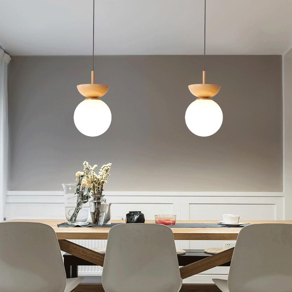 Nordic Round LED Ceiling Light with Wood Grain and Glass Shade Norenza