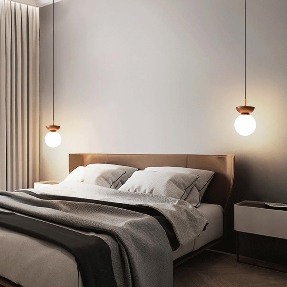 Nordic Round LED Ceiling Light with Wood Grain and Glass Shade Norenza