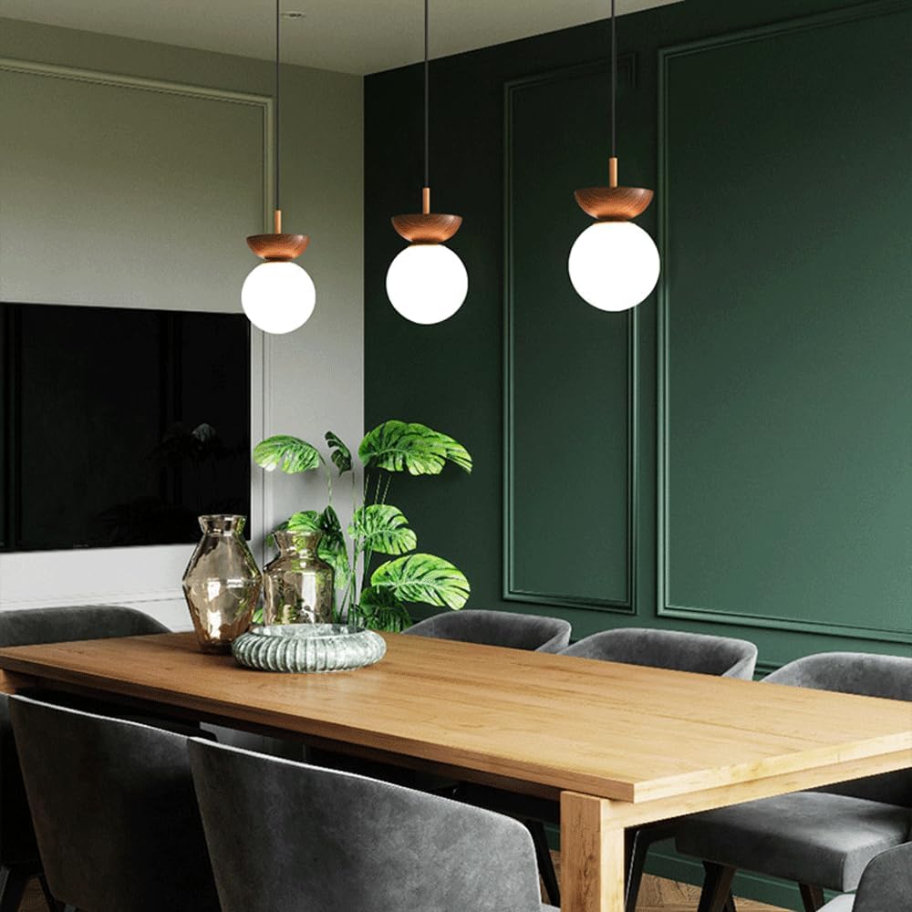 Nordic Round LED Ceiling Light with Wood Grain and Glass Shade Norenza