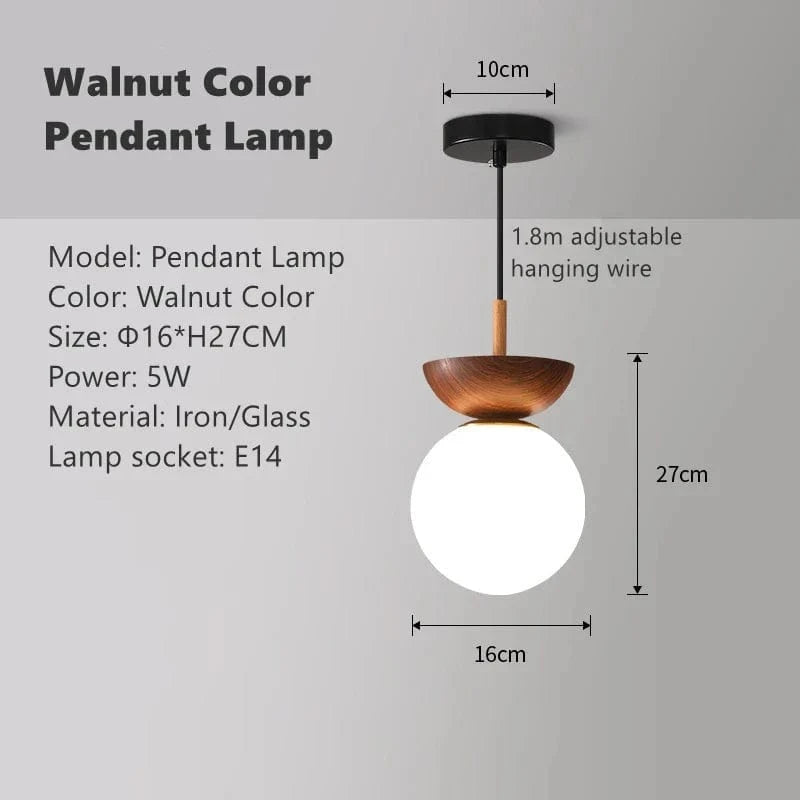 Nordic Round LED Ceiling Light with Wood Grain and Glass Shade Walnut Norenza