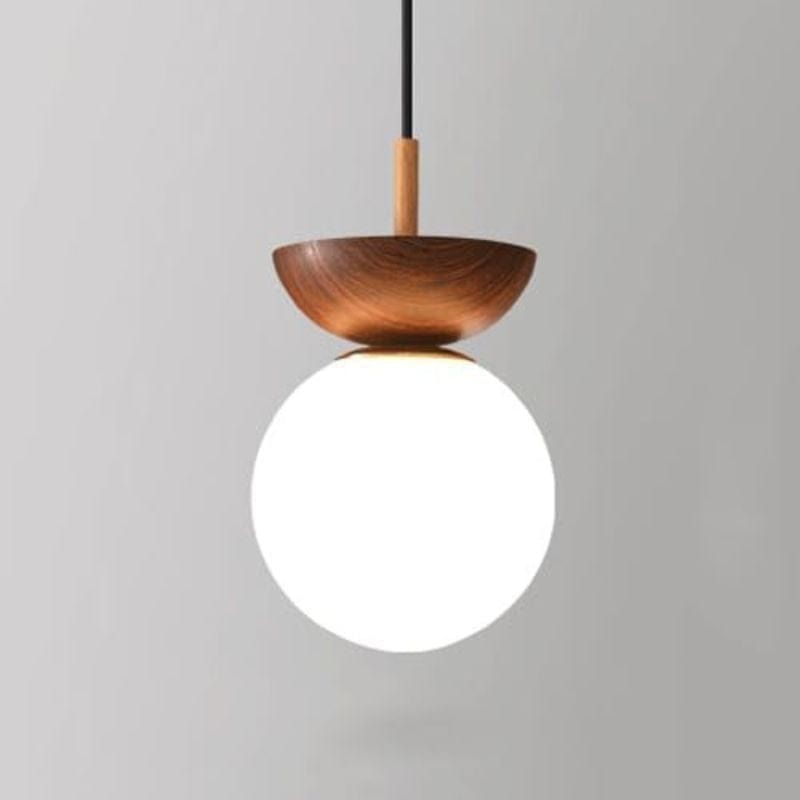 Nordic Round LED Ceiling Light with Wood Grain and Glass Shade Walnut Norenza
