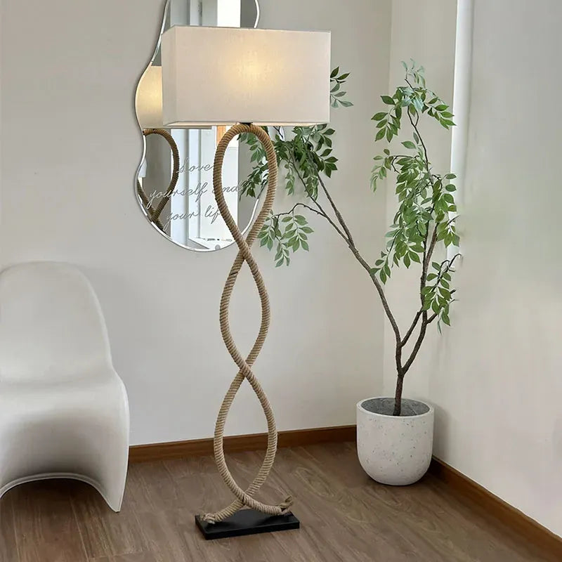 Nordic Wabi Sabi Rope Floor Lamp with Fabric Shade Norenza
