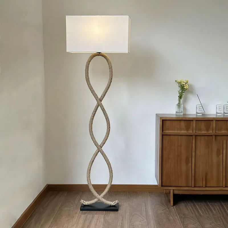 Nordic Wabi Sabi Rope Floor Lamp with Fabric Shade Norenza