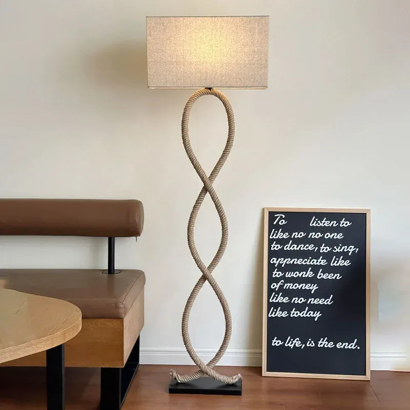 Nordic Wabi Sabi Rope Floor Lamp with Fabric Shade Norenza