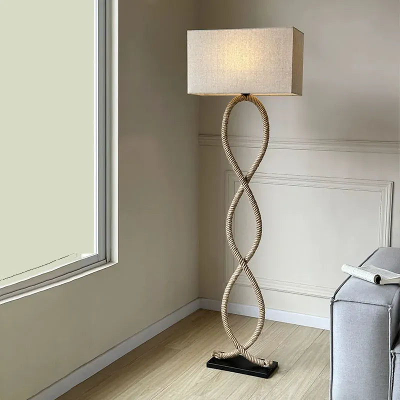 Nordic Wabi Sabi Rope Floor Lamp with Fabric Shade Norenza