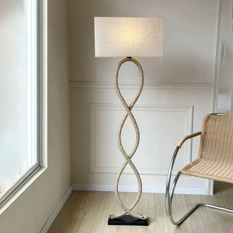 Nordic Wabi Sabi Rope Floor Lamp with Fabric Shade Norenza