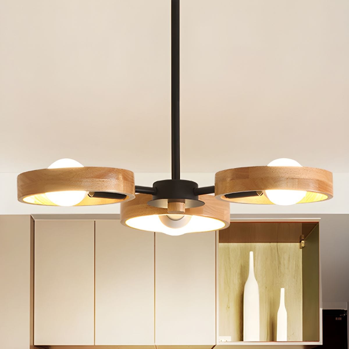 Nordic Wooden Chandelier Lamp for Living Room Black / 3 lights Norenza