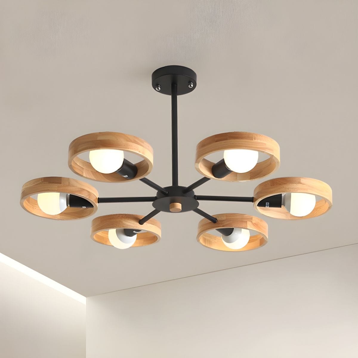 Nordic Wooden Chandelier Lamp for Living Room Black / 6 lights Norenza