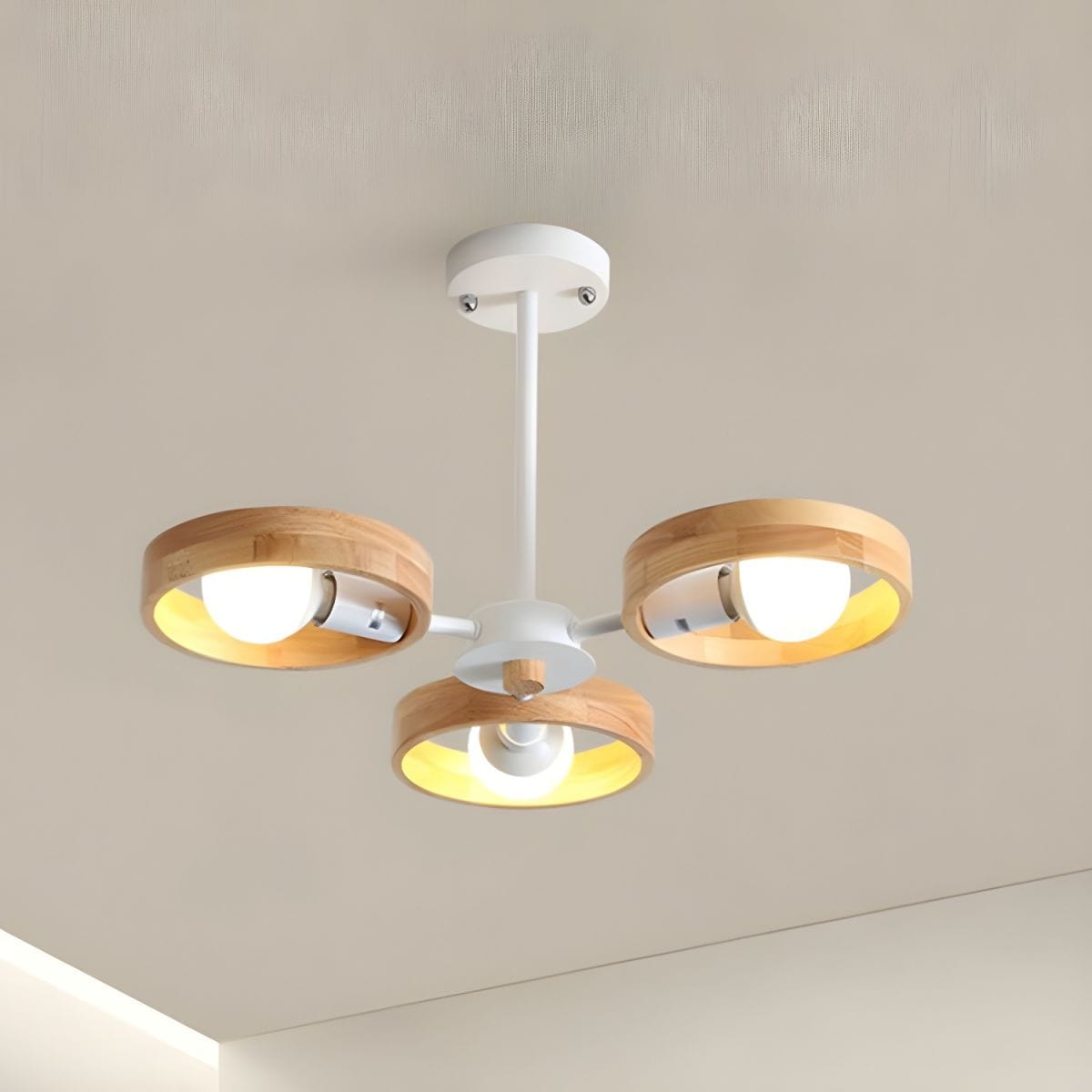 Nordic Wooden Chandelier Lamp for Living Room White / 3 lights Norenza