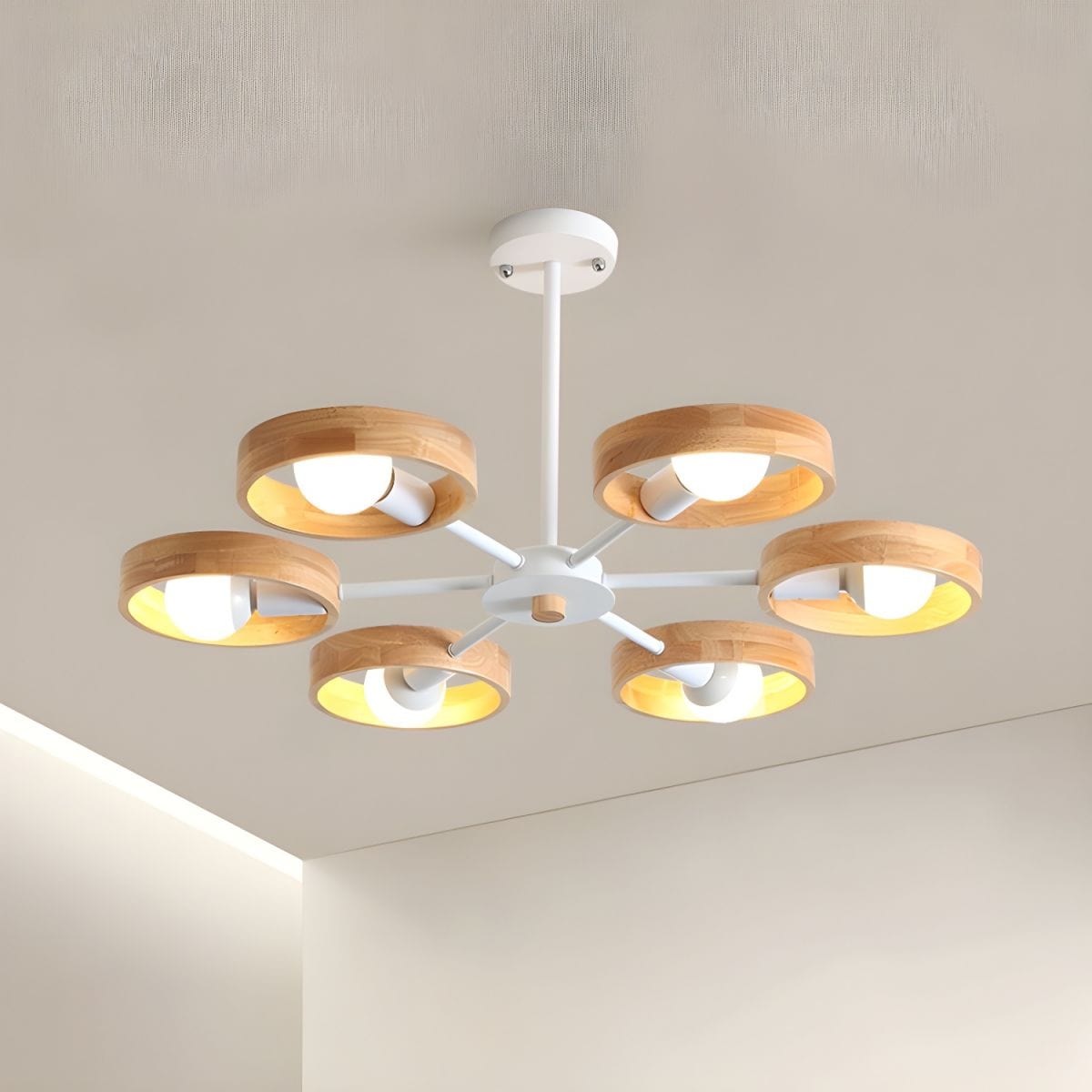 Nordic Wooden Chandelier Lamp for Living Room White / 6 lights Norenza