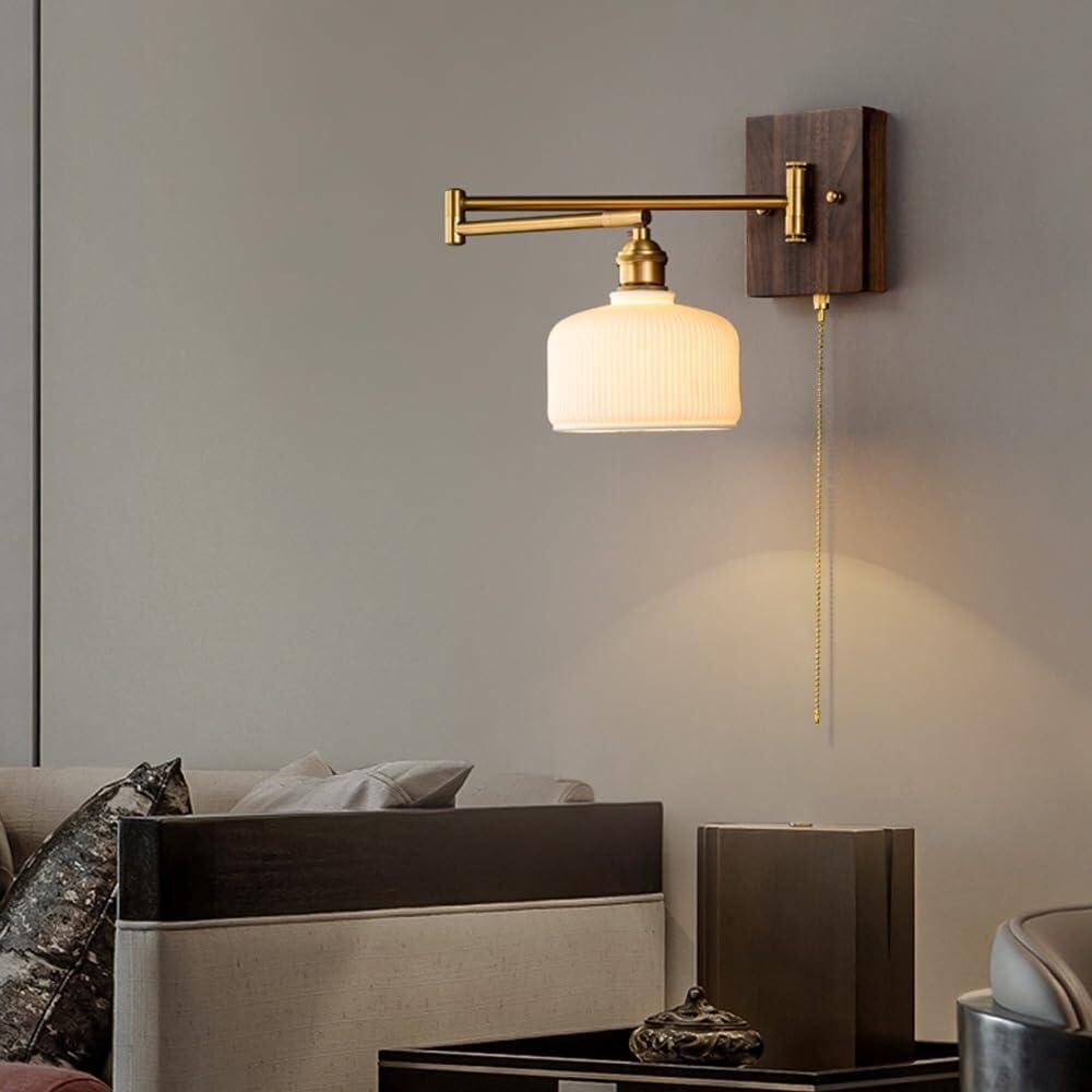 Nordic Wooden Wall Lamp with Adjustable Ceramic Shade Norenza