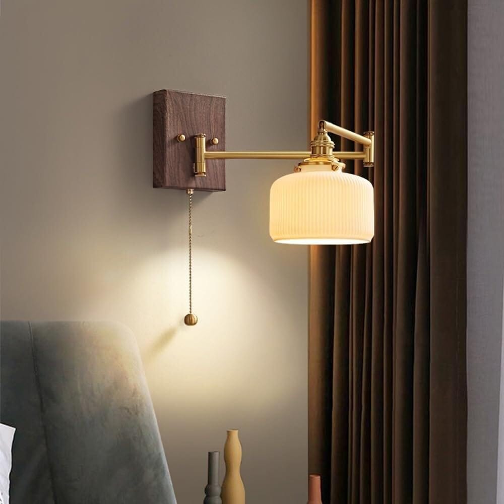 Nordic Wooden Wall Lamp with Adjustable Ceramic Shade Norenza