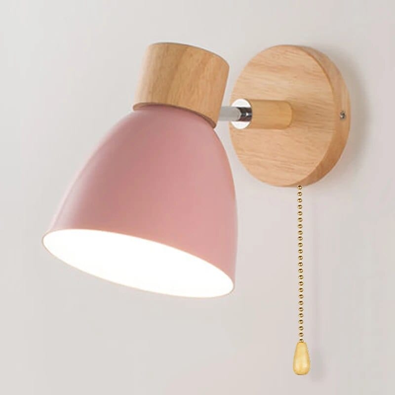 Nordic Wooden Wall Sconce with Switch Pink Norenza