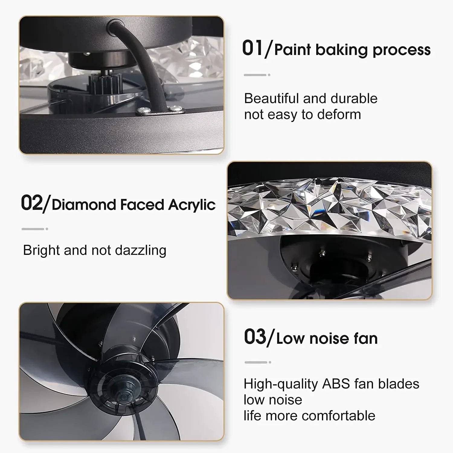 LED Crystal Ceiling Fan with Remote Control - 6 Speed Nordic Design