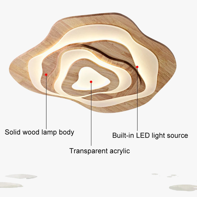 Modern Japanese Irregular Wood LED Ceiling Light