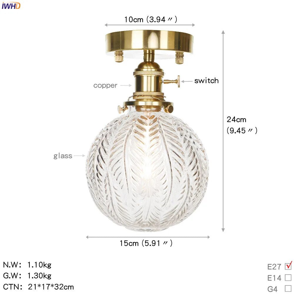 Nordic Copper Ceiling Light with Glass Shade