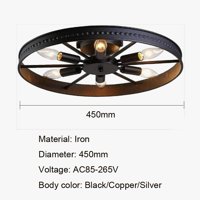 Round Iron Industrial Retro American Style Ceiling Light