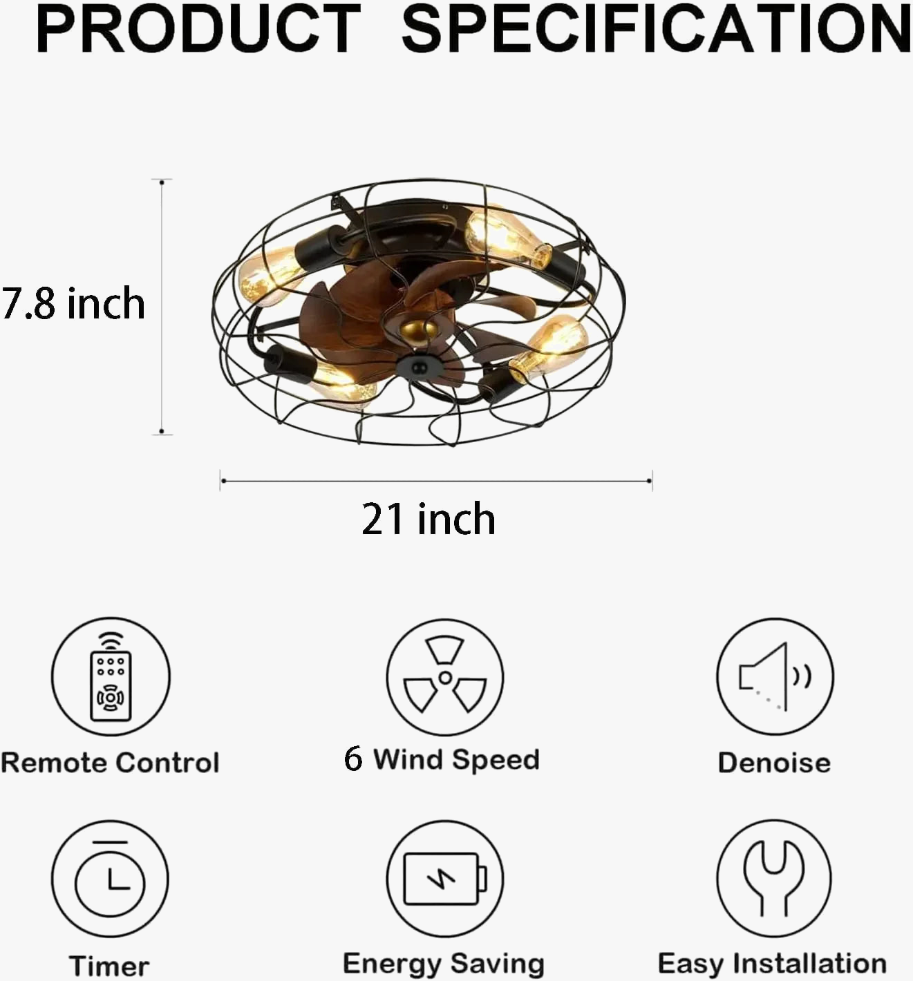 Ceiling Fan Light Fixture with Remote Control