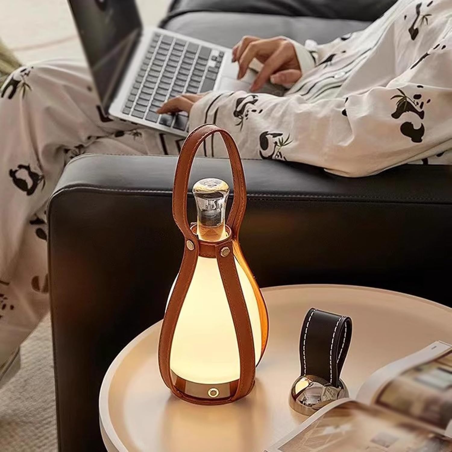 Portable Leather Nightstand Lamp with Touch Charger Norenza