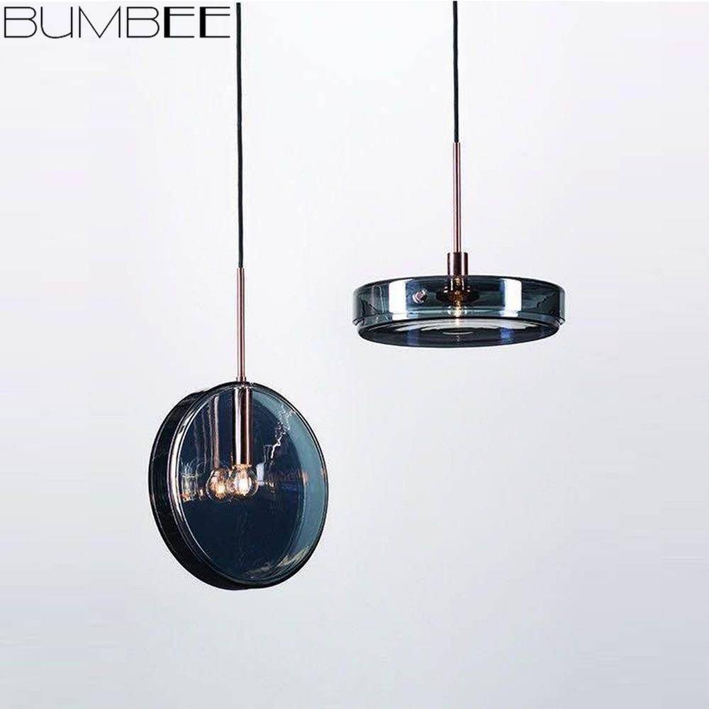 Blue Glass Round Suspension Pendant Light for Dining