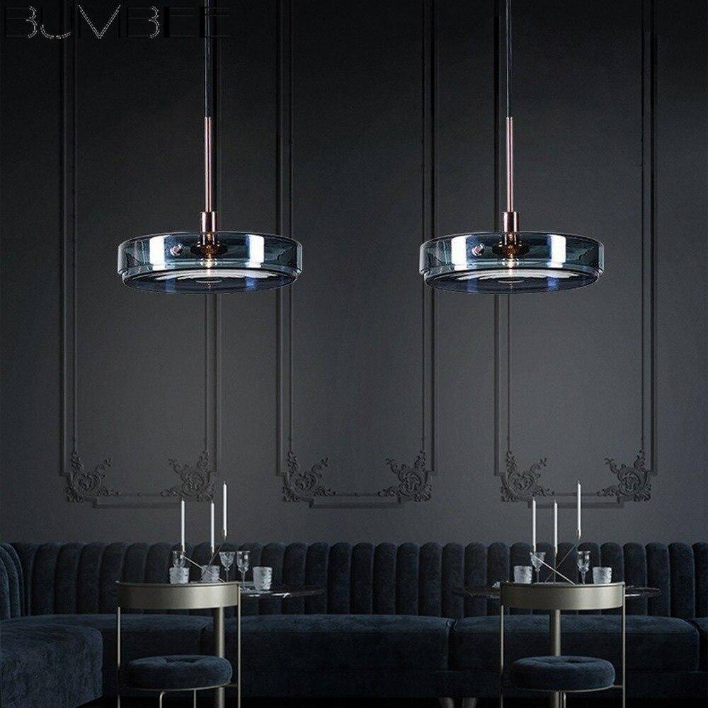 Blue Glass Round Suspension Pendant Light for Dining