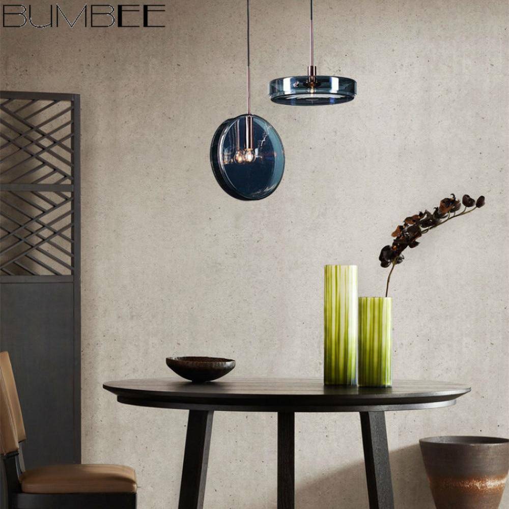 Blue Glass Round Suspension Pendant Light for Dining