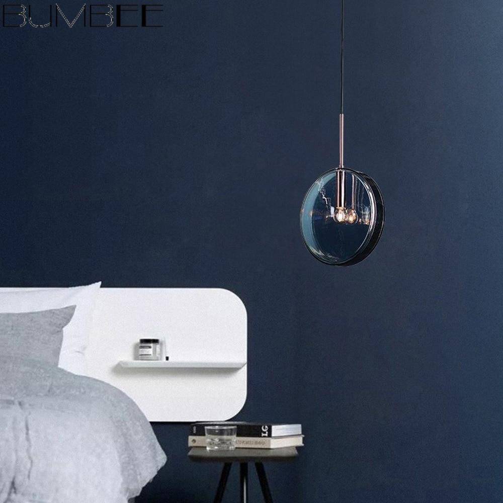 Blue Glass Round Suspension Pendant Light for Dining