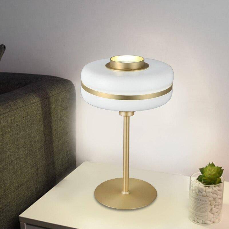 Modern LED Bedside Lamp with Round Shapes and Gold Base