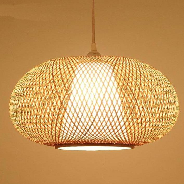 LED Rattan Suspension Light with Round Shade