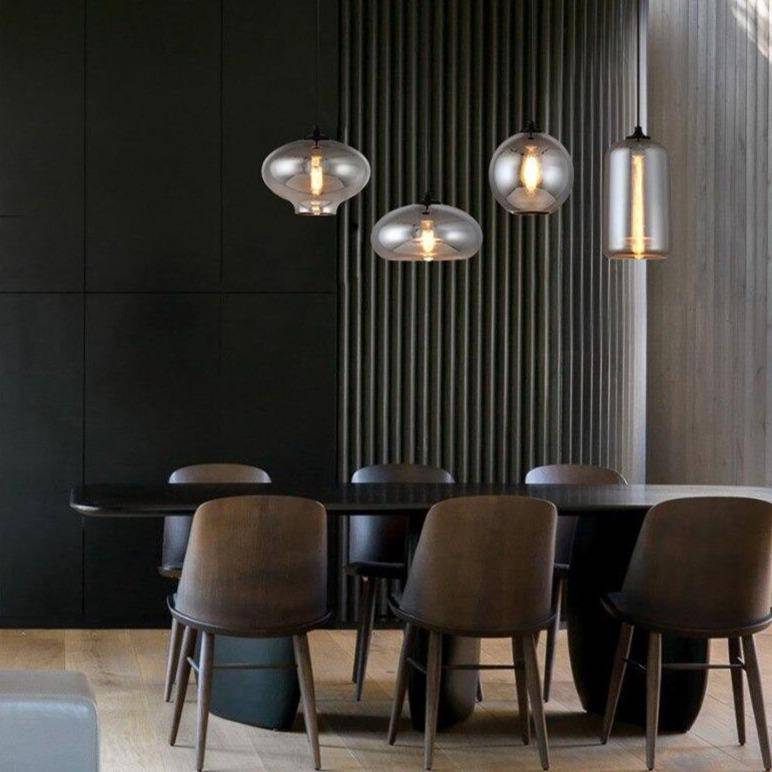 Round Glass LED Pendant Light with Industrial Bulb Design