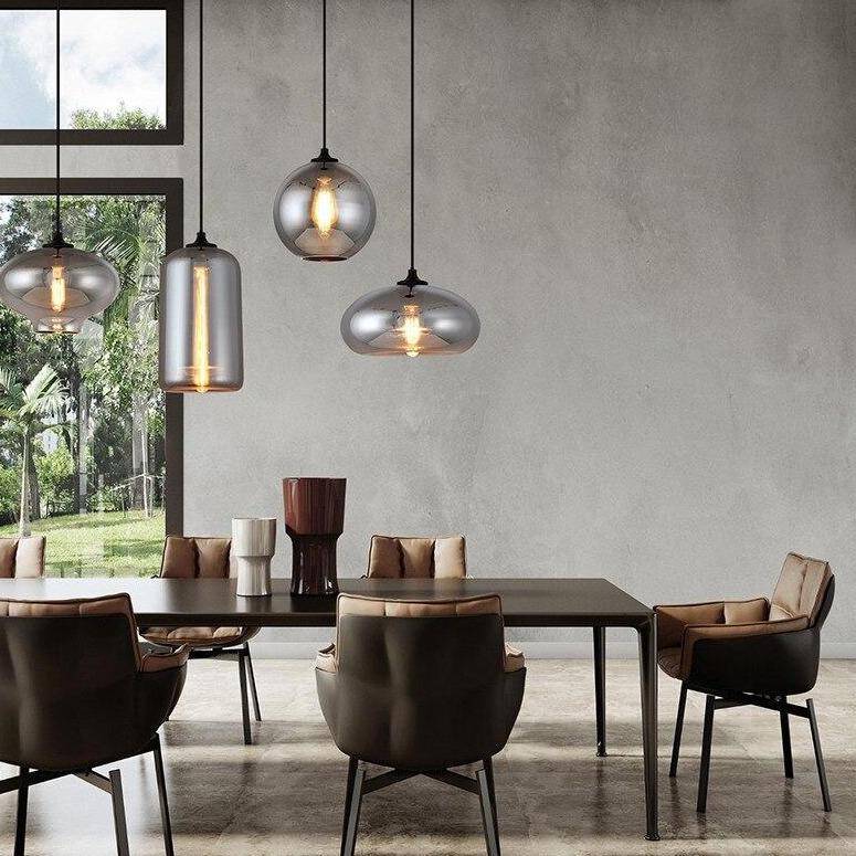 Round Glass LED Pendant Light with Industrial Bulb Design