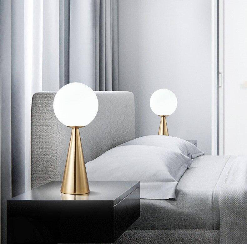 Modern Gold Cone Table Lamp and Round Ball Lamp