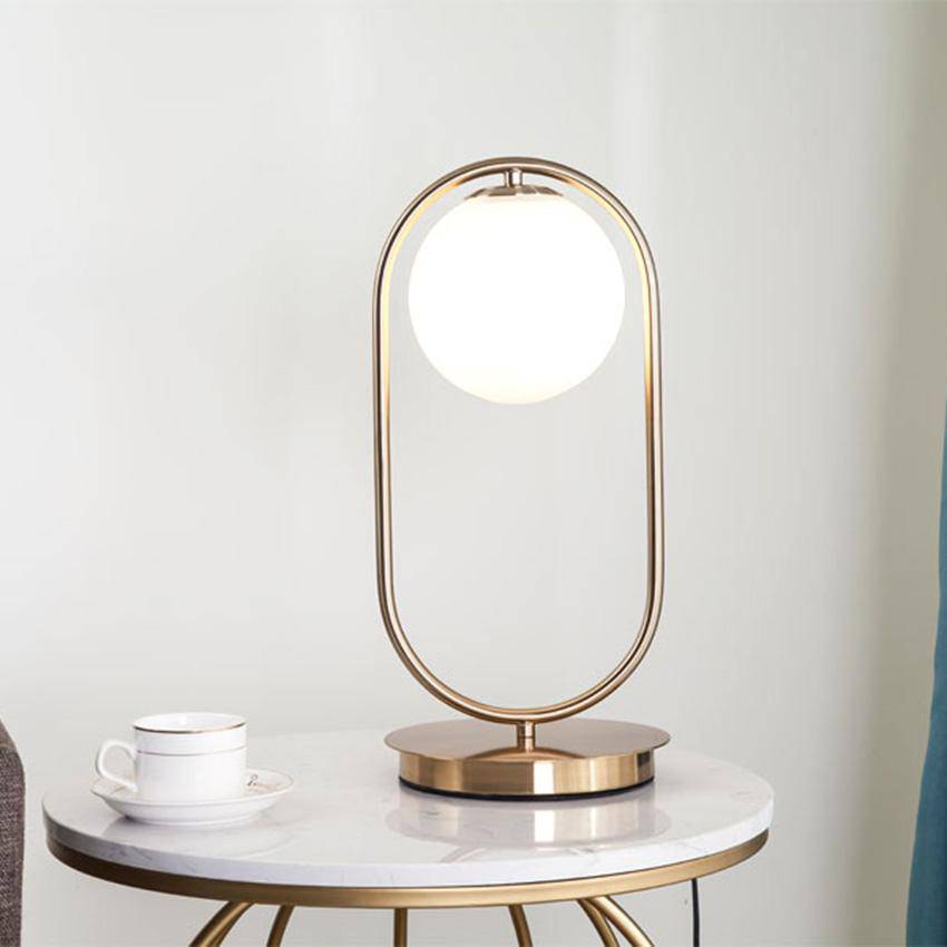 Modern Gold Metal Table Lamp with Glass Sphere